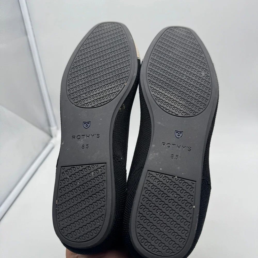 ROTHYS Black Tan Cap Toe Ballet Flats‎ Women US W8.5